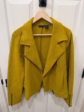 Tahari Women's Mustard Yellow Wool-Blend Moto Blazer